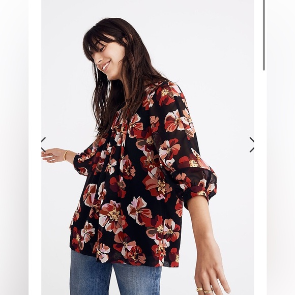 Madewell Tie-Back Bubble-Sleeve Top in French Rose. Size: Small - Picture 3 of 17